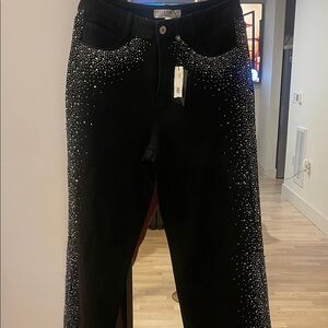 Elegant Black Rhinestone Women's Jeans
